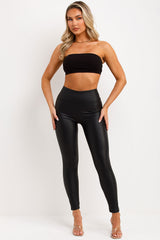 faux leather leggings high waist black styledup