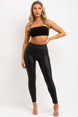 faux leather high waist leggings black styledup