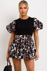 leopard print puffball Christmas dress with puffball sleeves