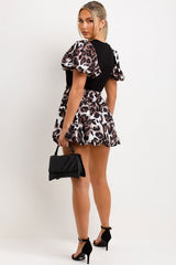 leopard print puffball dress with puff sleeves Christmas party outfit