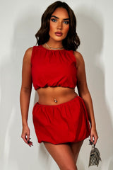 mini red puffball skirt and top co ord set christmas party outfit