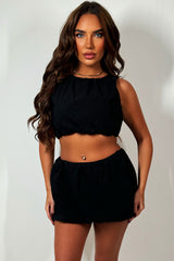 womens black puffball skirt and top co ord set christmas party outfit