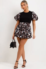 leopard print mini puffball dress styled up going out Christmas outfit