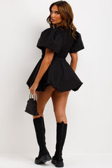 black puffball dress with puff sleeves for christmas party