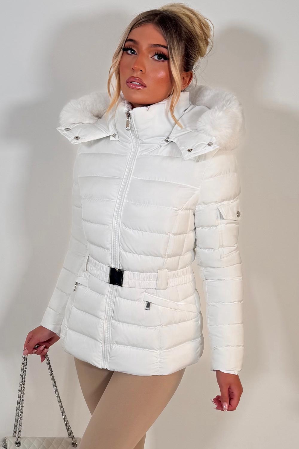 womens puffer padded thick winter jacket with faux fur hood styledup uk 