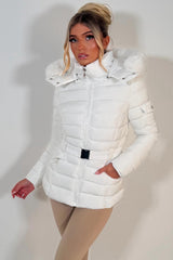 womens puffer jacket with faux fur hood styledup uk