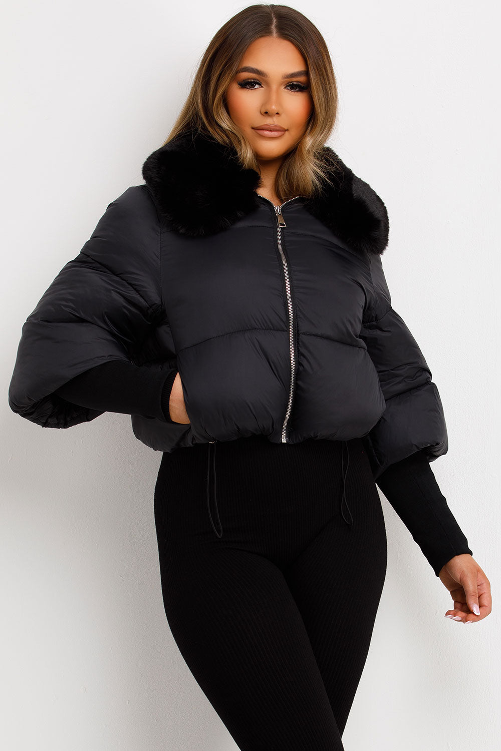 padded puffer black jacket womens styledup