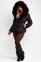womens real faux fur hood premium puffer jacket styledup uk zara