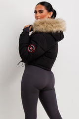 womens zavetti bellucci crop puffer jacket with big fur hood uk