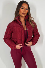 womens crop padded puffer jacket with drawstring waist bershka
