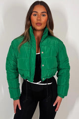 womens crop padded puffer jacket with drawstring waist bershka