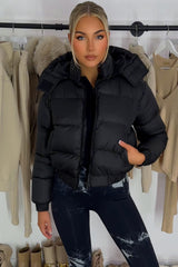 black puffer padded hooded jacket styledup