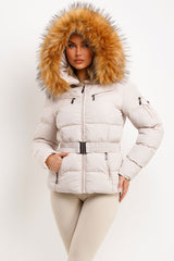 faux fur hood puffer jacket for womens 