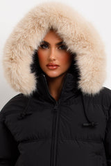 womens faux fur hood padded puffer jacket for winter