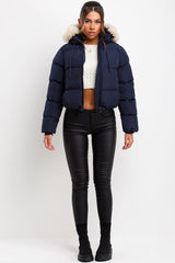 womens puffer jacket with faux fur hood styledup fashion