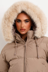 faux fur hood padded puffer jacket for winter