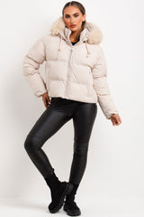 fur hood puffer padded jacket for womens styledup