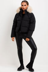 womens puffer padded jacket with fur hood Zara