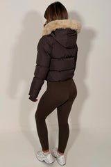 womens faux fur hood padded puffer jacket brown zara uk 