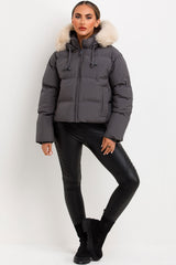 winter puffer jacket with fur hood for womens