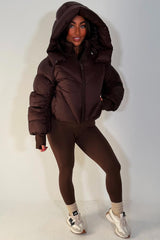 puffer padded quilted winter jacket with hood and thumb holes 