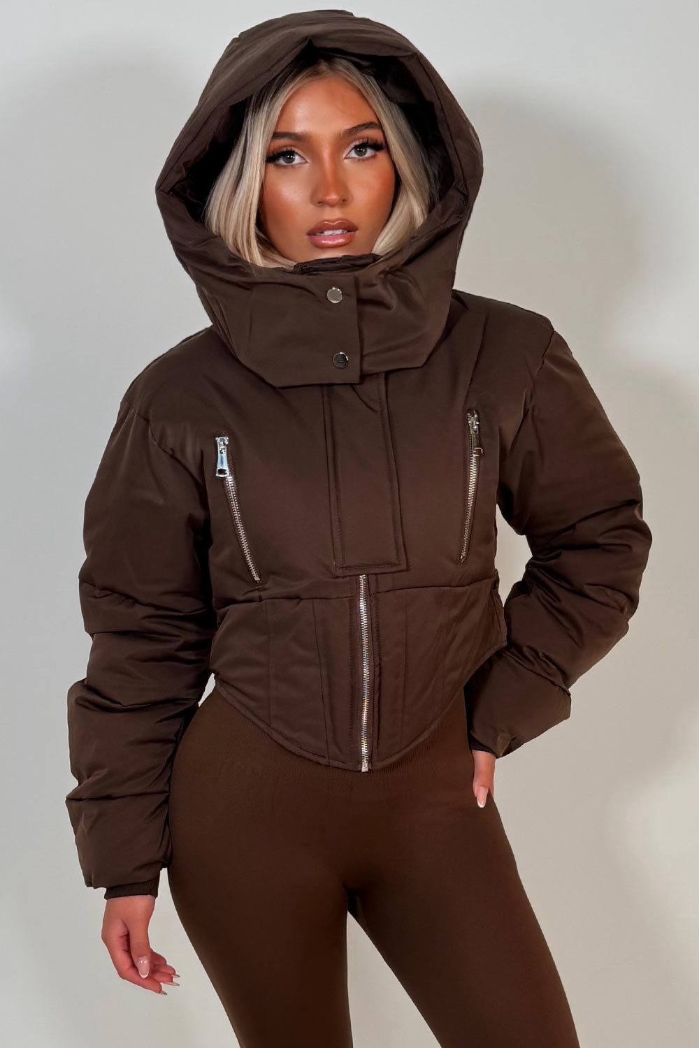 womens padded puffer winter jacket with funnel neck styledup uk