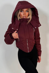 womens padded puffer hooded winter jacket with funnel neck styledup uk