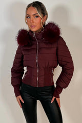 womens padded puffer ski jacket with fur hood styledup uk