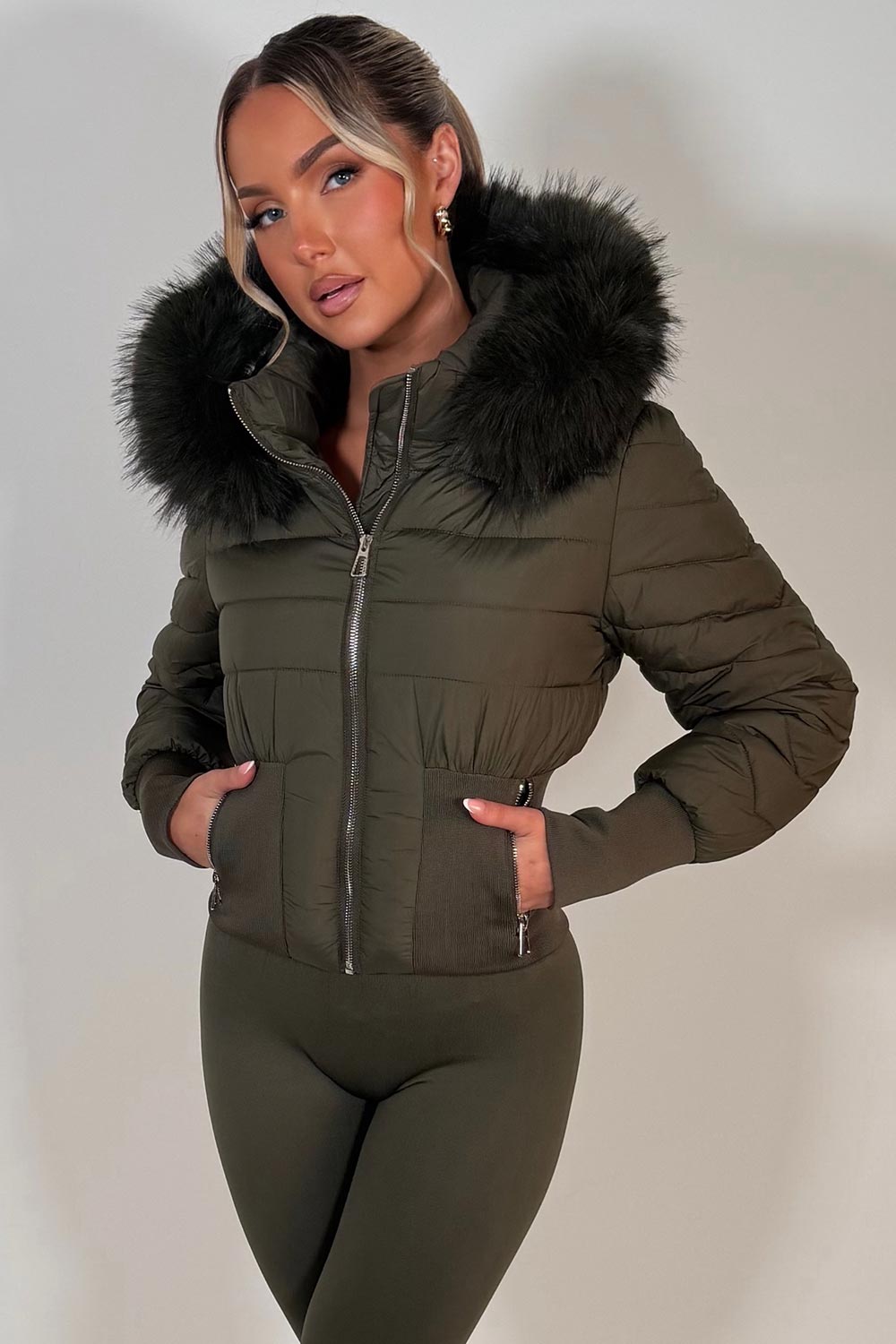 womens faux fur hood padded puffer jacket styledup uk