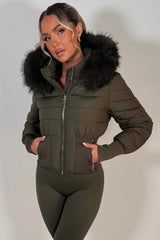 womens faux fur hood padded puffer jacket styledup uk