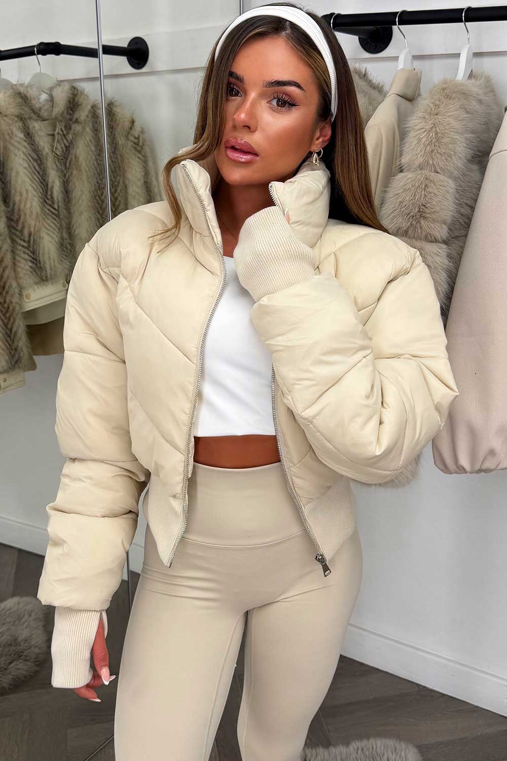 womens winter jacket cropped puffer padded styledup outerwear uk