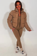 womens beige puffer padded hooded jacket zara uk