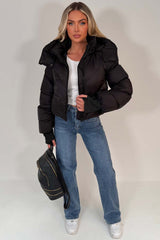 womens black puffer padded crop alo jacket styledup uk