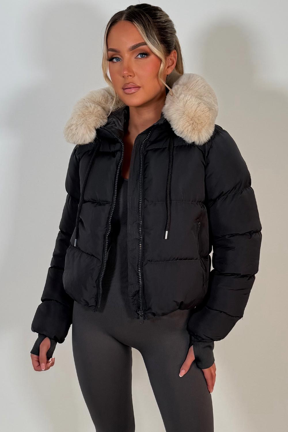 zara womens puffer jacket charcoal grey