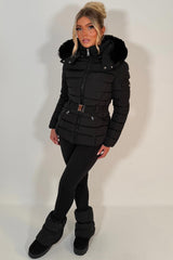womens faux fur padded puffer hooded coat styledup