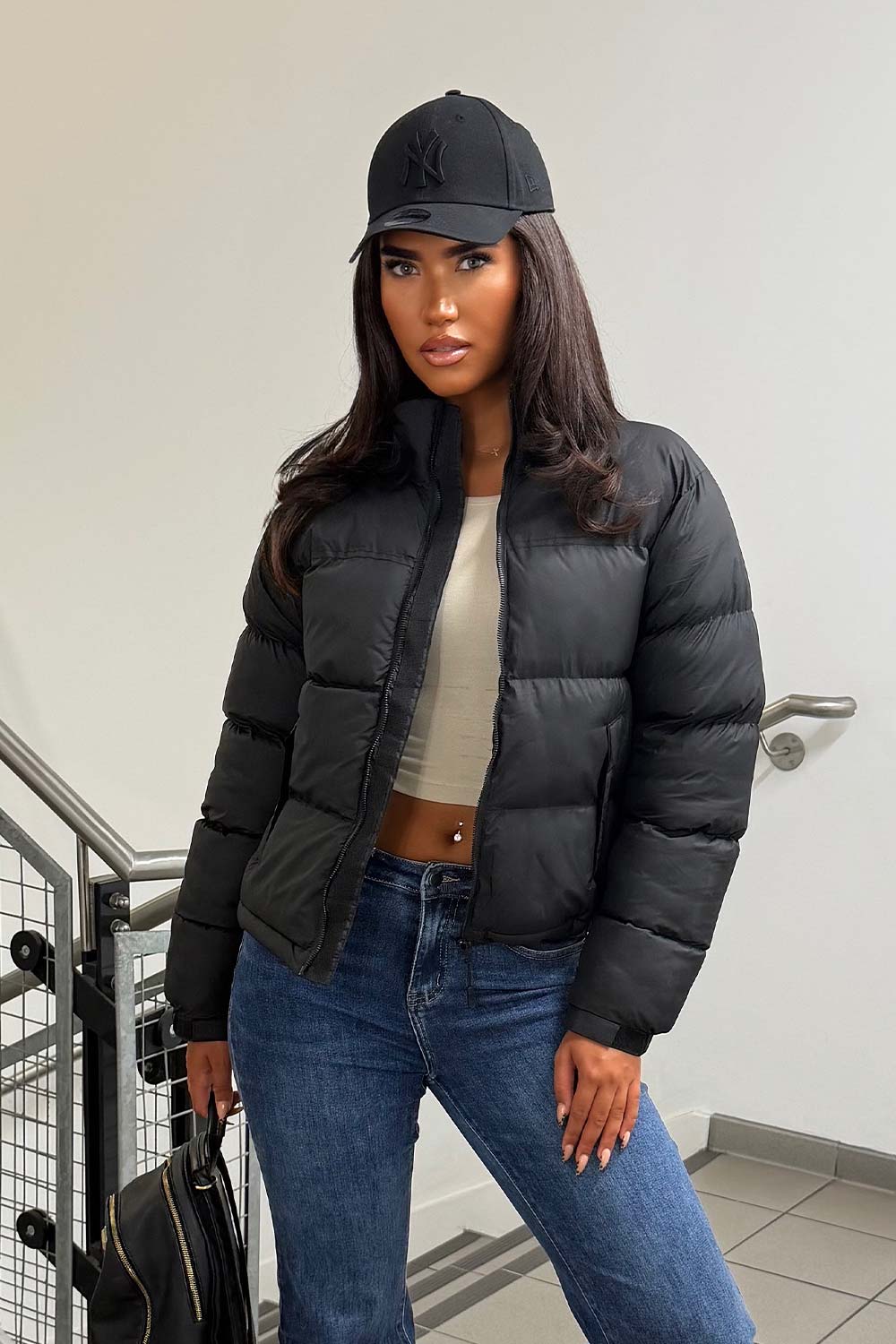 womens cropped puffer jacket north face inspired