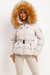 womens winter jacket with faux fur hood 