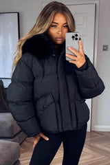 womens winter jacket with fur hood black styledup uk