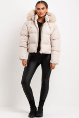 womens puffer jacket with faux fur hood