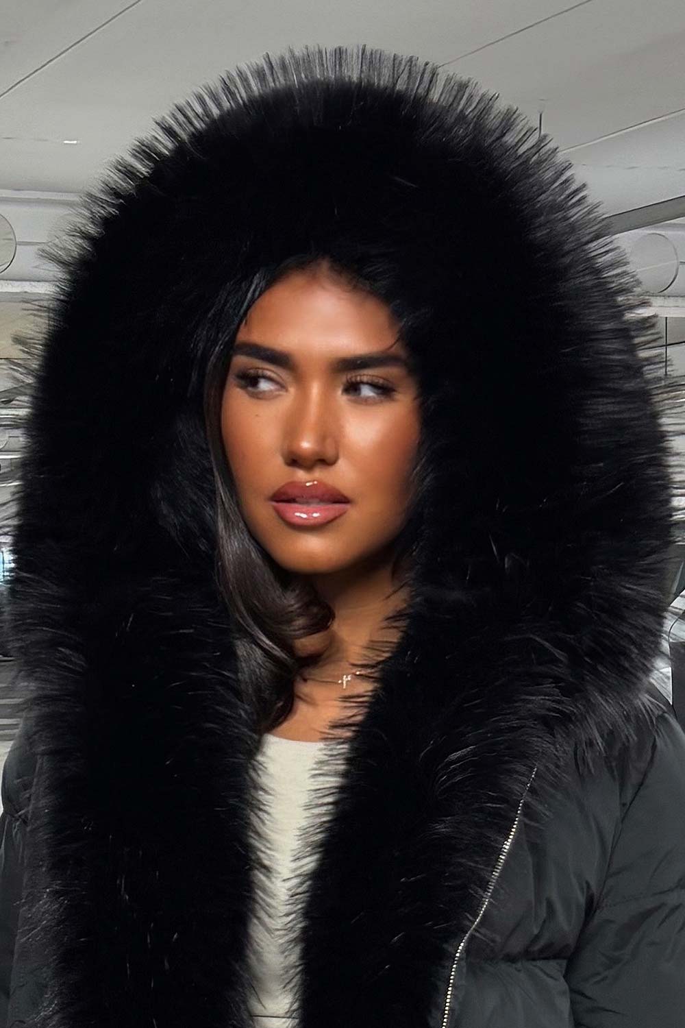 puffer jacket with fur hood black styledup fashion