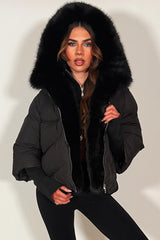 faux fur trim puffer jacket for winter with fur hood womens outerwear styledup 