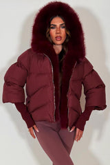 faux fur trim puffer jacket for winter with fur hood womens outerwear styledup 