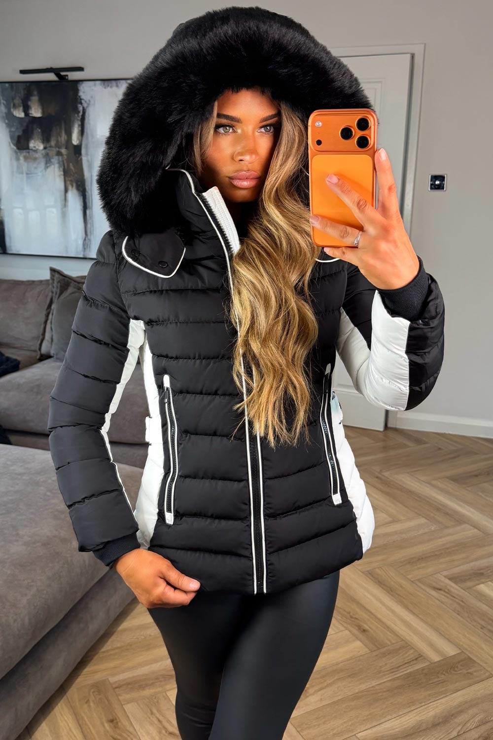 womens hooded padded puffer jacket for winter with faux fur hood styledup uk