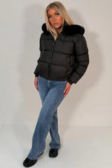 padded puffer crop jacket with fur hood for winter womens outerwear zara uk styledup