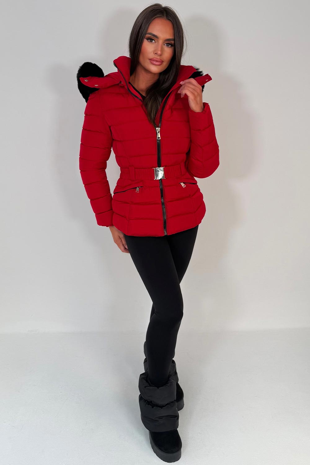 womens faux fur padded puffer hooded coat styledup