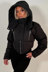 funnel neck crop padded jacket for womens styledup uk