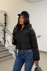 black padded puffer hooded jacket womens uk 