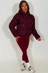 womens zara puffer jacket burgundy