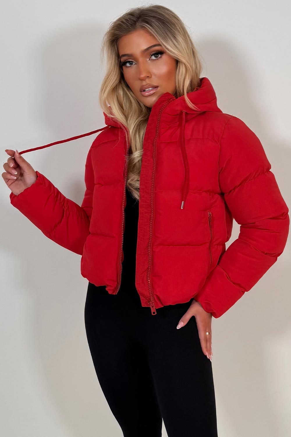 womens zara puffer jacket red