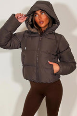 womens brown puffer padded hooded jacket zara uk